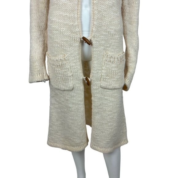 Disney Tinker Bell Duster Sweater Jacket Women's Cream Wool Blend Hooded Wood To - Picture 7 of 10